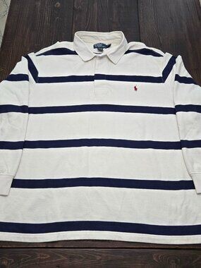 Polo Ralph Lauren Shirt Mens 3XB Striped Fleece Rugby Sweatshirt Lined Polo B&T